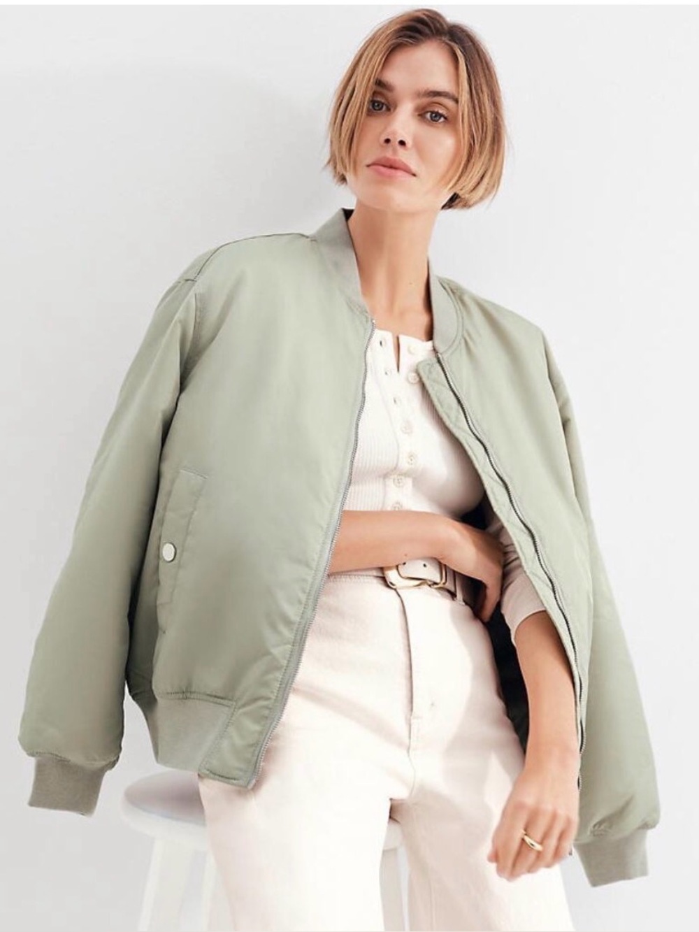 Ann Taylor Light Sage Bomber Jacket - Women Small